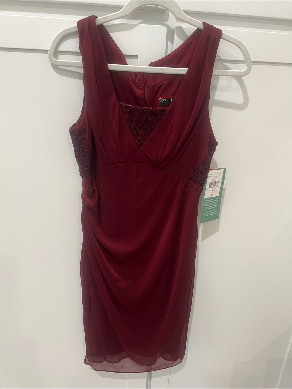 Scarlett Wine Red Sleeveless V-Neck Chemise with Lace Insets by Scarlett